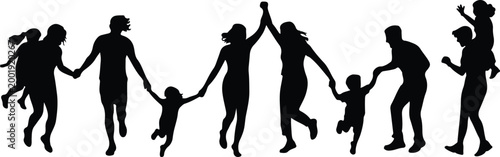 Happy Family Scene Silhouette Icon Collection Set