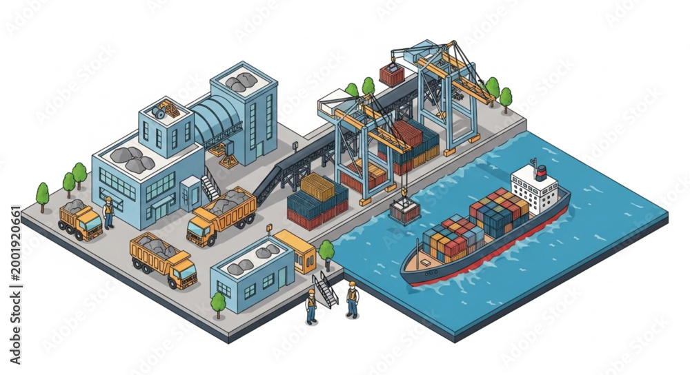 Obraz premium Isometric Cityscape with Port and Industrial Area.