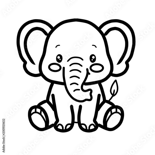 Cute Cartoon Elephant Outline Illustration