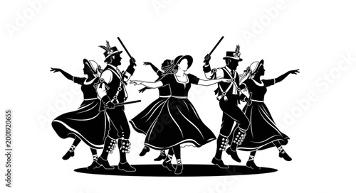 Traditional Cultural Dance Performance with Multiple Dancers.