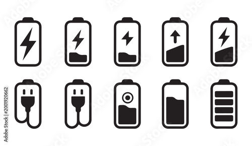 Battery charging indicator icons set for digital interface power status symbols vector illustration.