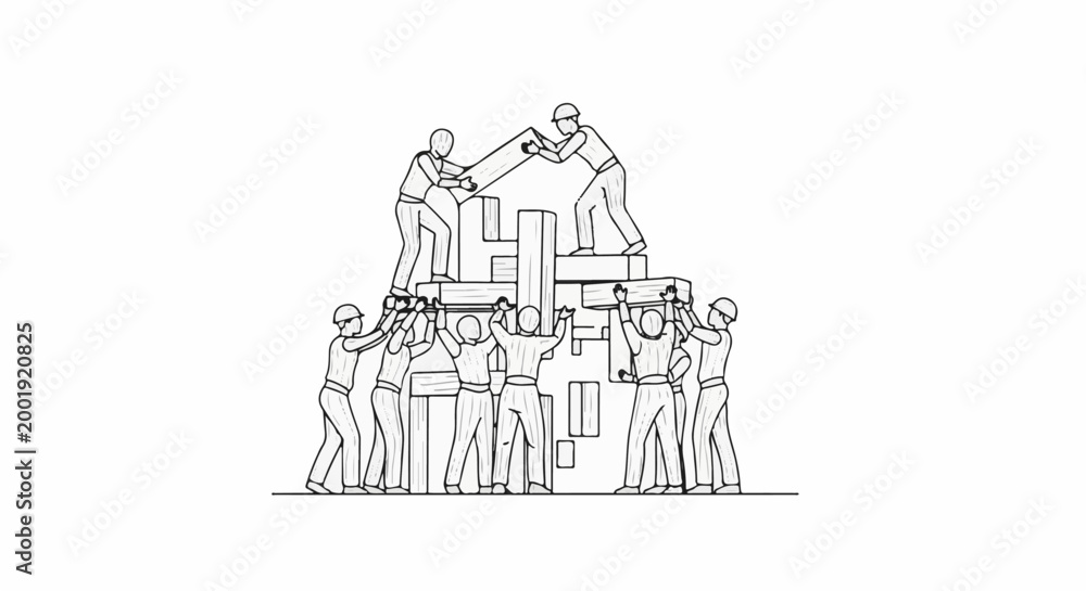 Fototapeta premium Teamwork builds a structure with multiple individuals collaborating