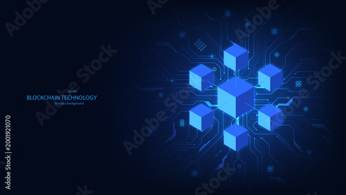 Blockchain technology on a futuristic background. System for database or cryptocurrency. Blockchain design for blockchain global networking, data network connect, and decentralized networks. Vector.