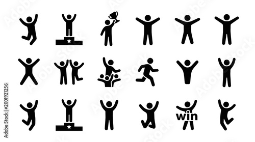 Stick figure silhouettes celebrating victory and achievement