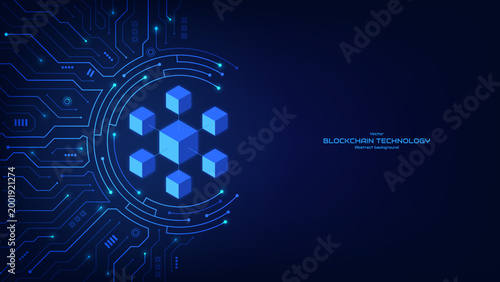 Blockchain technology on a futuristic background. System for database or cryptocurrency. Blockchain design for blockchain global networking, data network connect, and decentralized networks. Vector.
