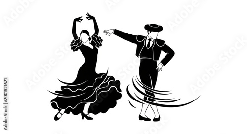 Traditional Spanish Flamenco Dancers Performing Art.