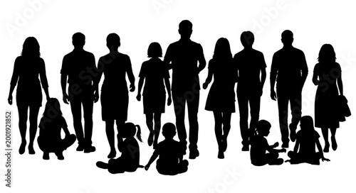 Silhouette of Diverse People Standing and Sitting.