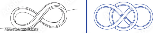 Set of infinity symbol line art illustrations isolated on white background including continuous line drawing and geometric loop