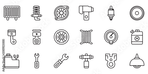 Automotive Parts and Mechanical Tools Icon Set