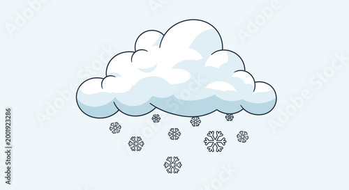 Snowflakes fall from a cloudy weather system in the sky.