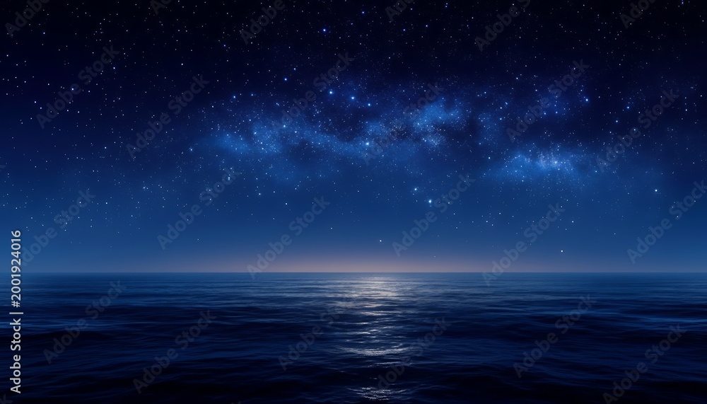 Naklejka premium Serene night seascape under a starry sky and milky way