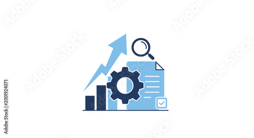 data analysis icon with chart gear magnifying glass and document