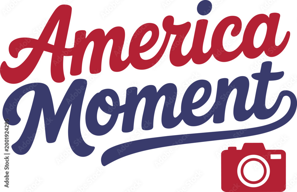 Obraz premium America moment typography design with camera icon and patriotic colors for script and font
