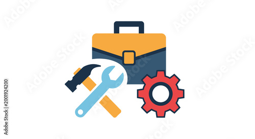 toolbox with tools and gear icon high quality
