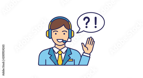 customer service representative with headset and question mark
