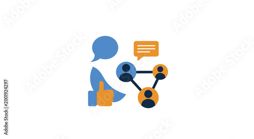 networked people icons with speech bubbles and thumbs up