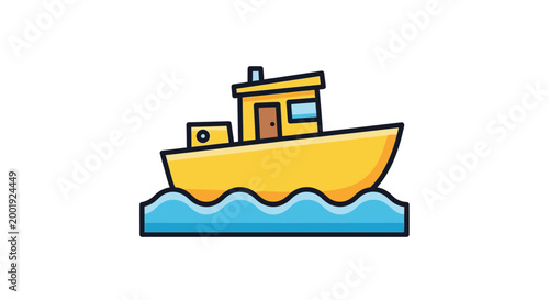 yellow fishing boat on blue waves high quality