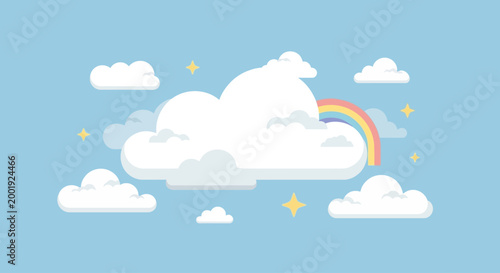 Vibrant rainbow appears in cloudy weather with stars shining brightly outside