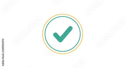 checkmark icon with green tick and yellow circle on white background