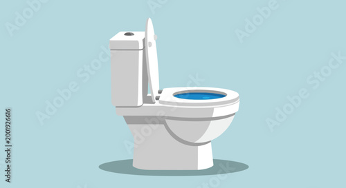 toilet with open lid on light blue background