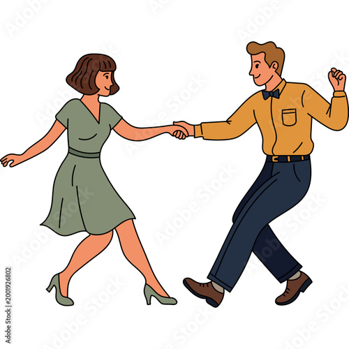 Retro couple dancing swing illustration