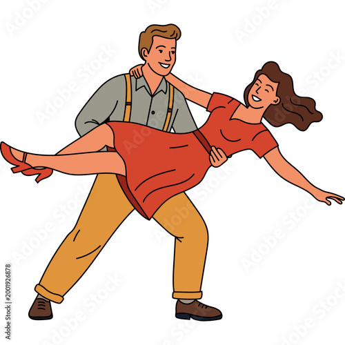 Happy couple dancing swing illustration