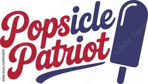 Popsicle patriot text vector illustration with ice pop icon in red and blue script font on white