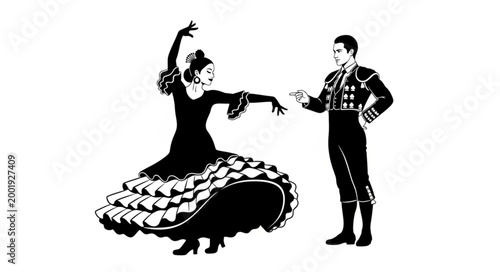 Traditional Flamenco Dancer Performing with Male Partner.