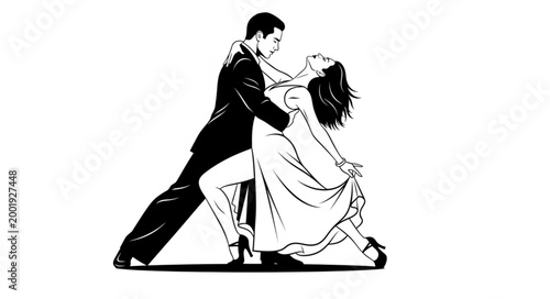 Dancing Couple Performing Tango in Elegant Pose.