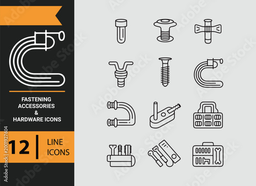 fastening accessories hardware outline icons for bolts screws and parts