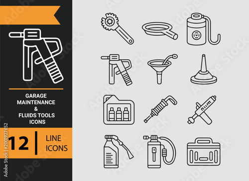 garage maintenance fluids tools outline icons for automotive service tasks