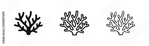 Coral Reef Icon Set - Underwater Sea Life Marine Biology Symbols in Solid, Outline, and Sketch Styles