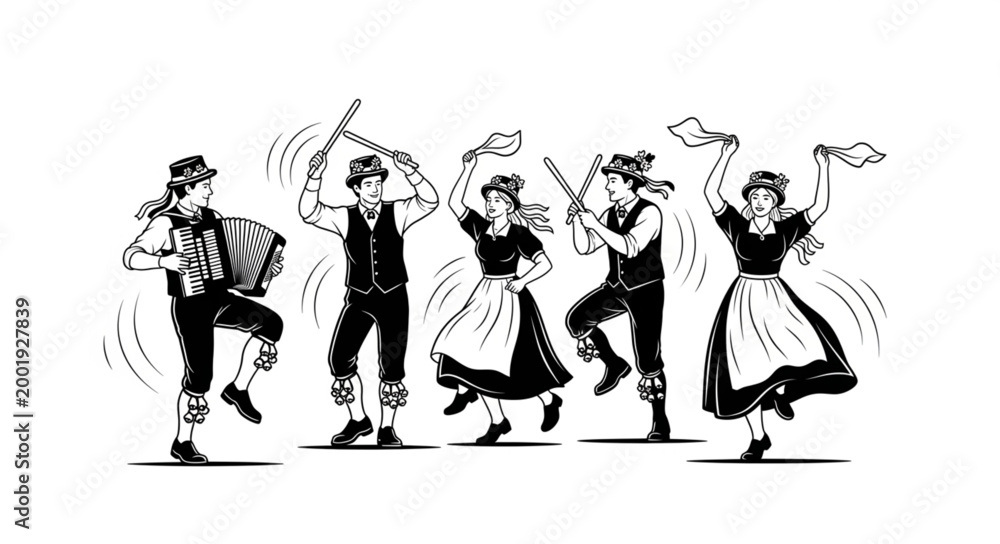 Fototapeta premium Group of People Dancing in Traditional Attire Performing Folk Dance.