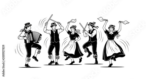 Group of People Dancing in Traditional Attire Performing Folk Dance.
