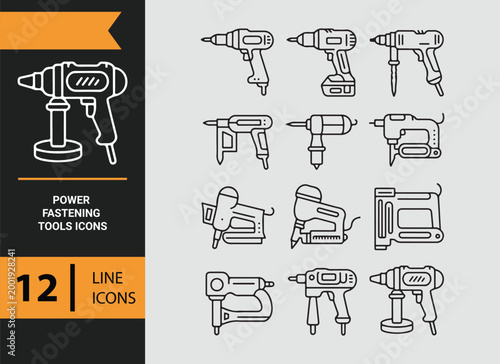 power fastening tools outline icons for drilling screwing and assembly