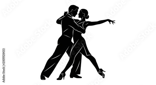 Silhouette of Tango Dancing Couple in Motion.