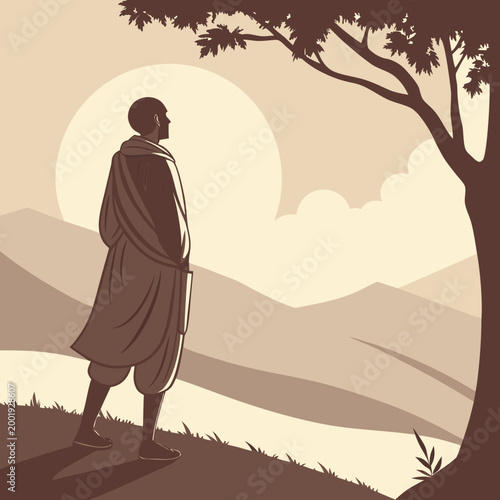 person standing on hillside under tree silhouette high quality professional detailed