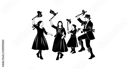 Traditional Folk Dance Performance with Multiple Dancers.