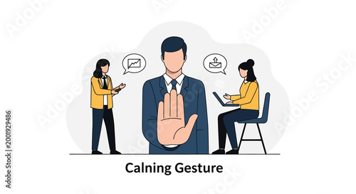 Calming gesture illustration of people practicing mindfulness and stress reduction techniques