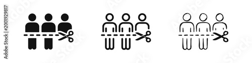 Job Cuts and Downsizing Icon Set - Scissors Cutting People Silhouette Layoff and Redundancy Symbols