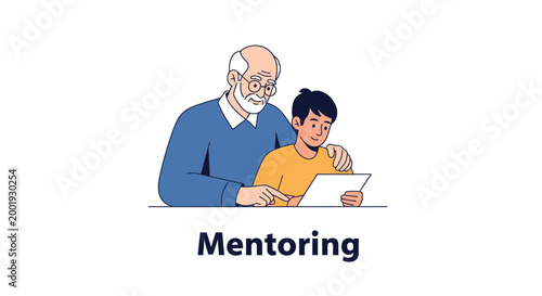 Intergenerational mentoring a grandfather and grandchild learning together with technology