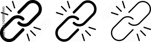 Set of three link chain icons isolated on white background