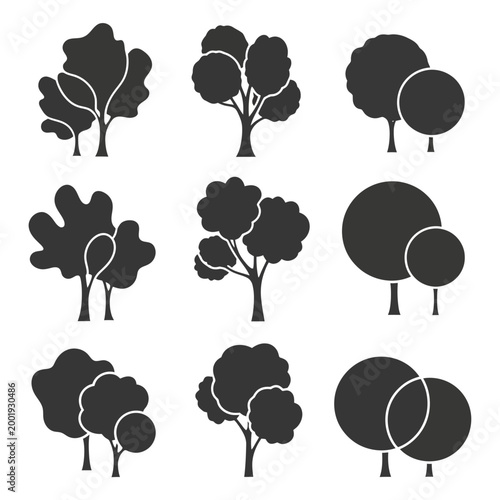 Set of tree silhouettes for landscape design and architectural plans