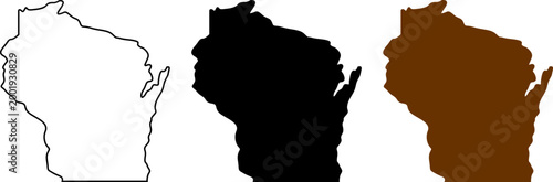 Konstfotografi Wisconsin state map silhouettes isolated on white background