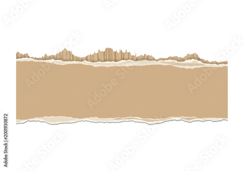 Torn brown cardboard paper edge with rough edges cardboard background material horizontal