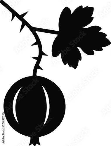 Silhouette vector gooseberry fruit on branch with leaf isolated design