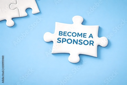 Become a sponsor puzzle piece with blue text