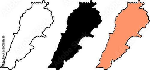 Lebanon map silhouette set isolated on white background