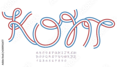 A set of uppercase English letters in a three-colored ribbon style.