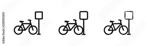 Bicycle Parking Icon Set - Bike and Road Sign Transportation and Eco-Friendly Travel Symbols